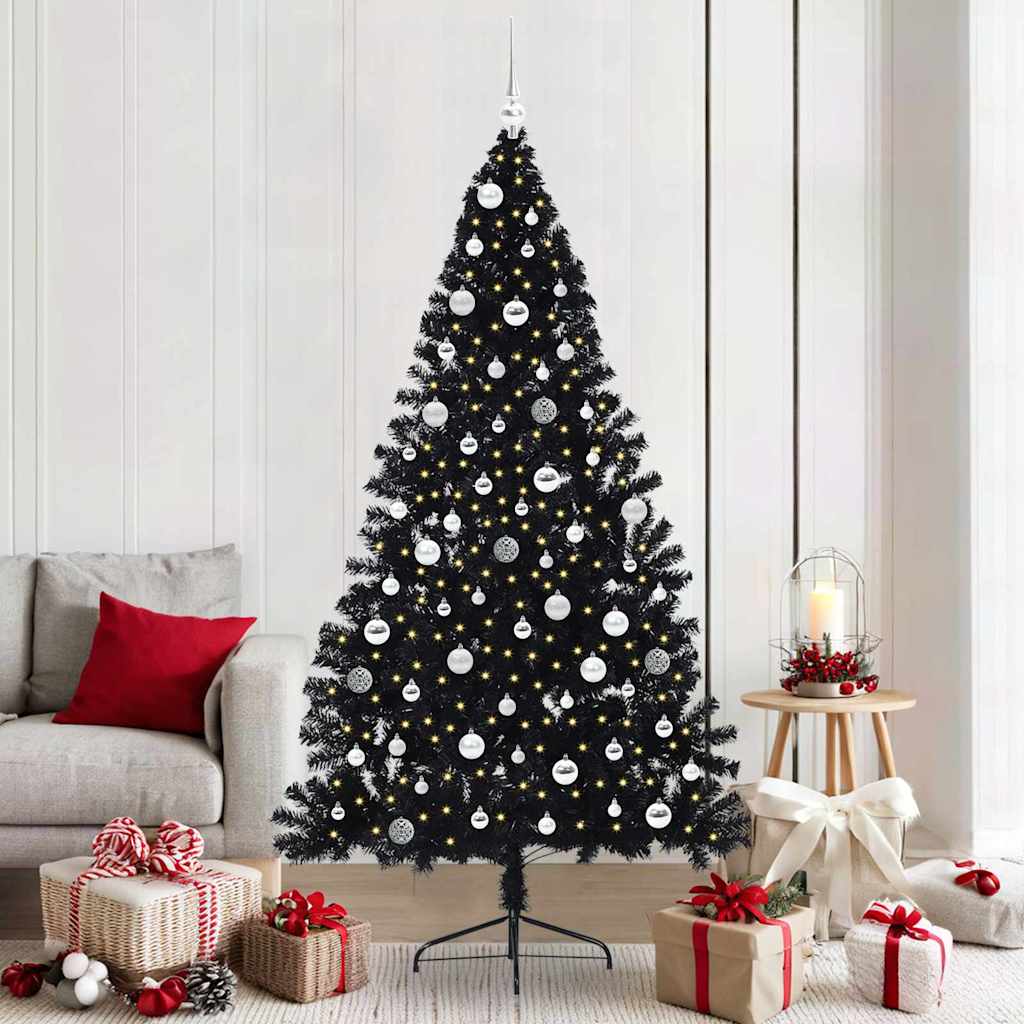 Sapin de Noël artificiel pré-éclairé Noir 210 cm PVC