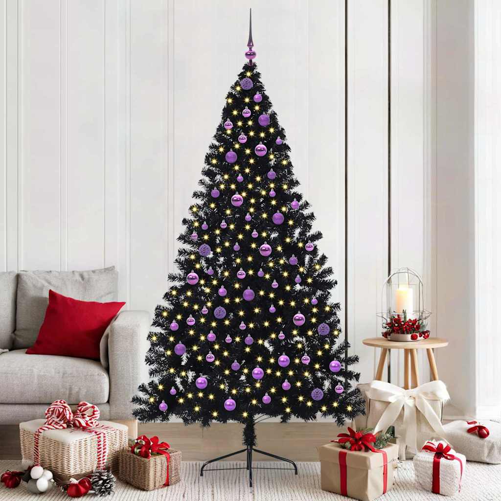 Sapin de Noël artificiel pré-éclairé Noir 210 cm PVC