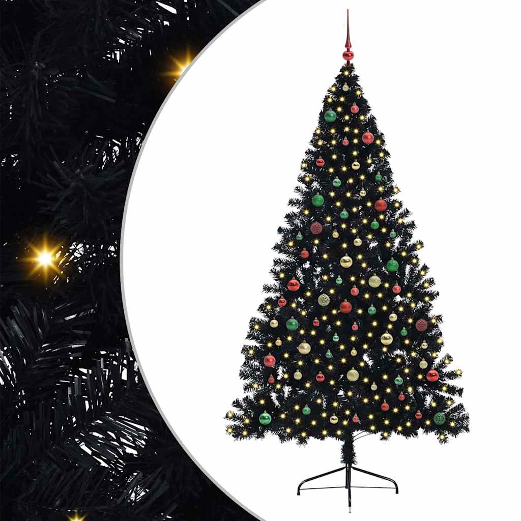 Sapin de Noël artificiel pré-éclairé Noir 210 cm PVC