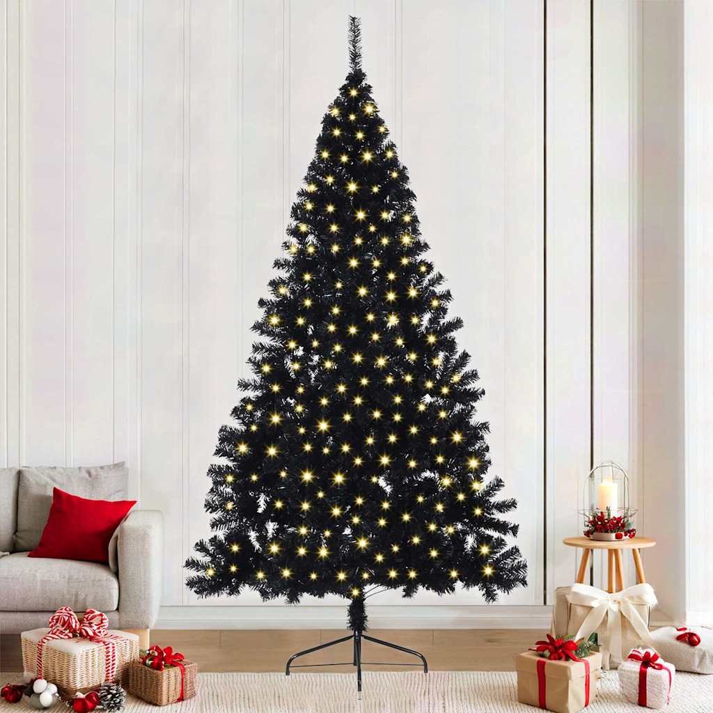 vidaXL Brad de Crăciun cu lumini decorative cu coarde Negru 240 cm