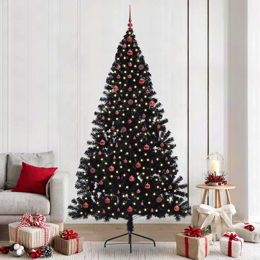 Sapin de Noël artificiel pré-éclairé Noir 240 cm PVC