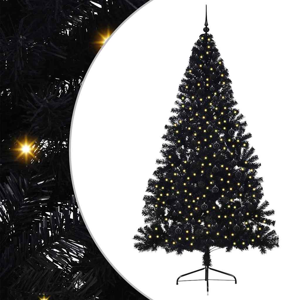Sapin de Noël artificiel pré-éclairé Noir 240 cm PVC