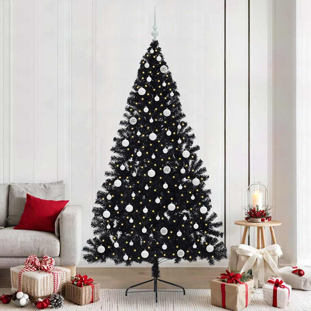 Sapin de Noël artificiel pré-éclairé Noir 240 cm PVC