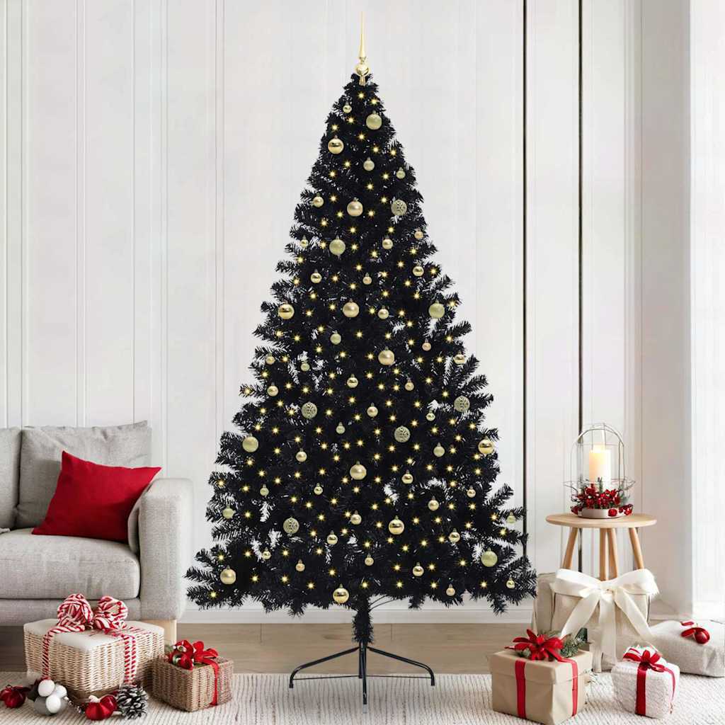 Sapin de Noël artificiel pré-éclairé Noir 240 cm PVC