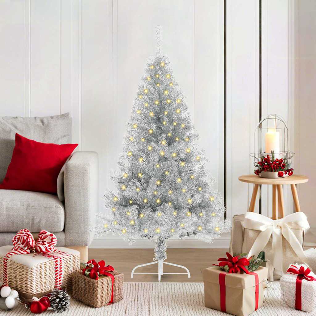 Sapin de Noël artificiel pré-éclairé Argent 120 cm PET
