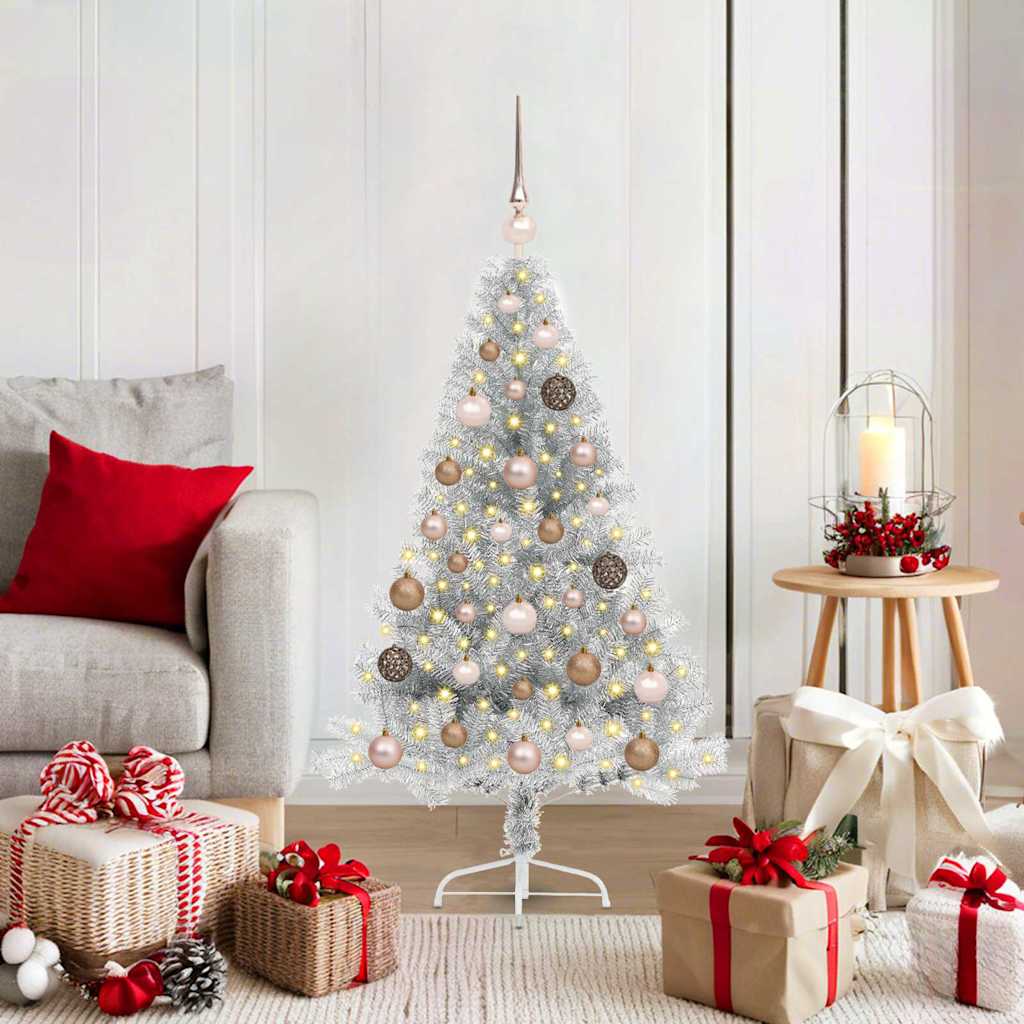 Sapin de Noël artificiel pré-éclairé Argent 120 cm PET