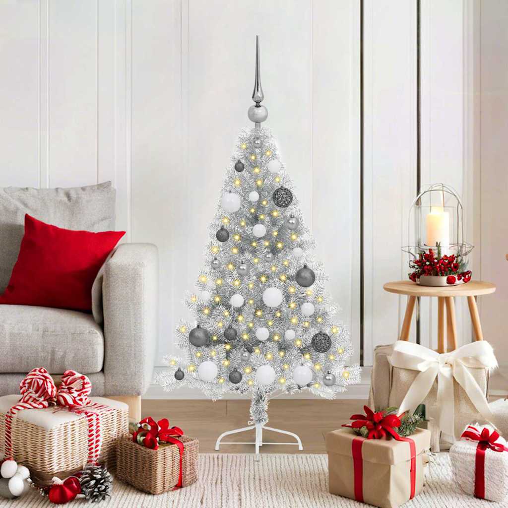Sapin de Noël artificiel pré-éclairé Argent 120 cm PET