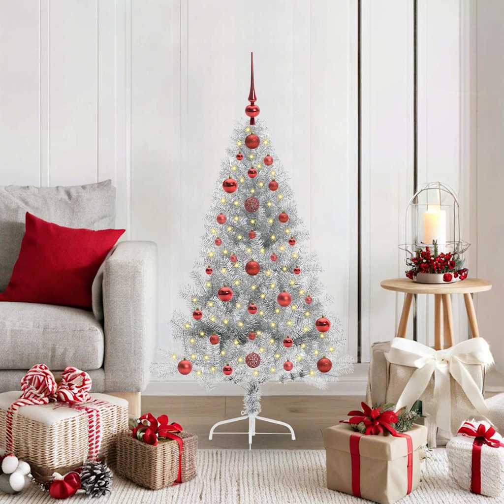 Sapin de Noël artificiel pré-éclairé Argent 120 cm PET