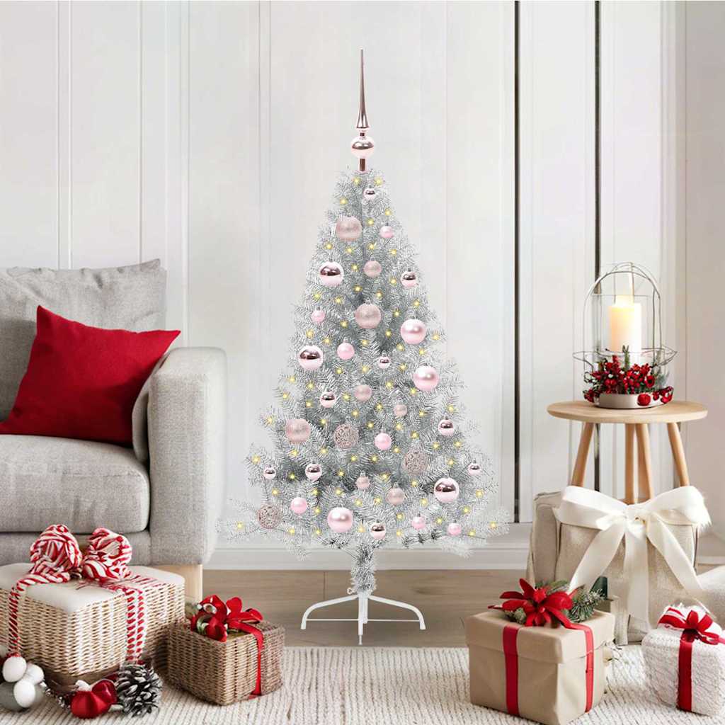 Sapin de Noël artificiel pré-éclairé Argent 120 cm PET