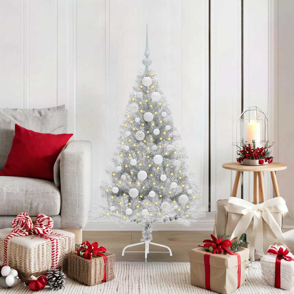 Sapin de Noël artificiel pré-éclairé Argent 120 cm PET