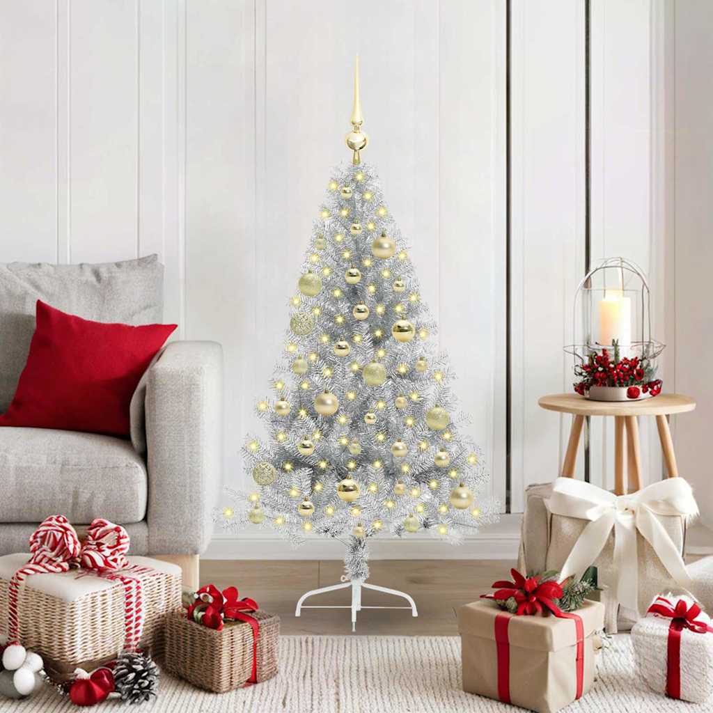 Sapin de Noël artificiel pré-éclairé Argent 120 cm PET