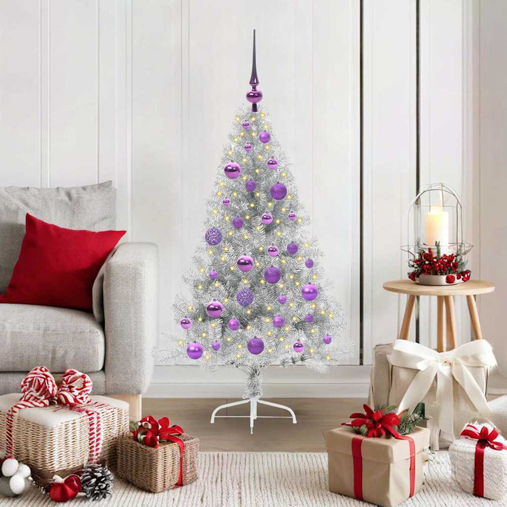 Sapin de Noël artificiel pré-éclairé Argent 120 cm PET