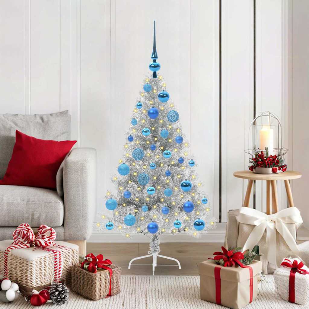 Sapin de Noël artificiel pré-éclairé Argent 120 cm PET