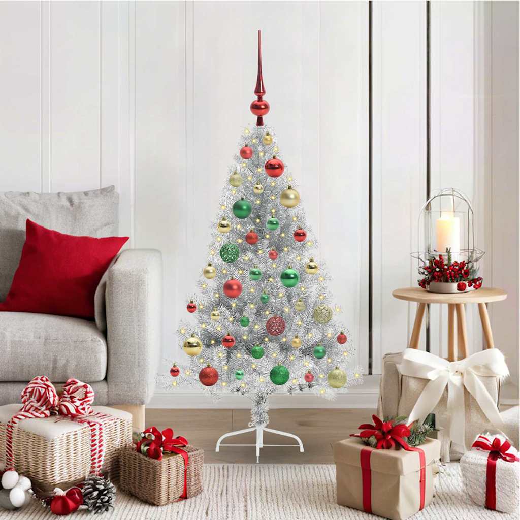 Sapin de Noël artificiel pré-éclairé Argent 120 cm PET