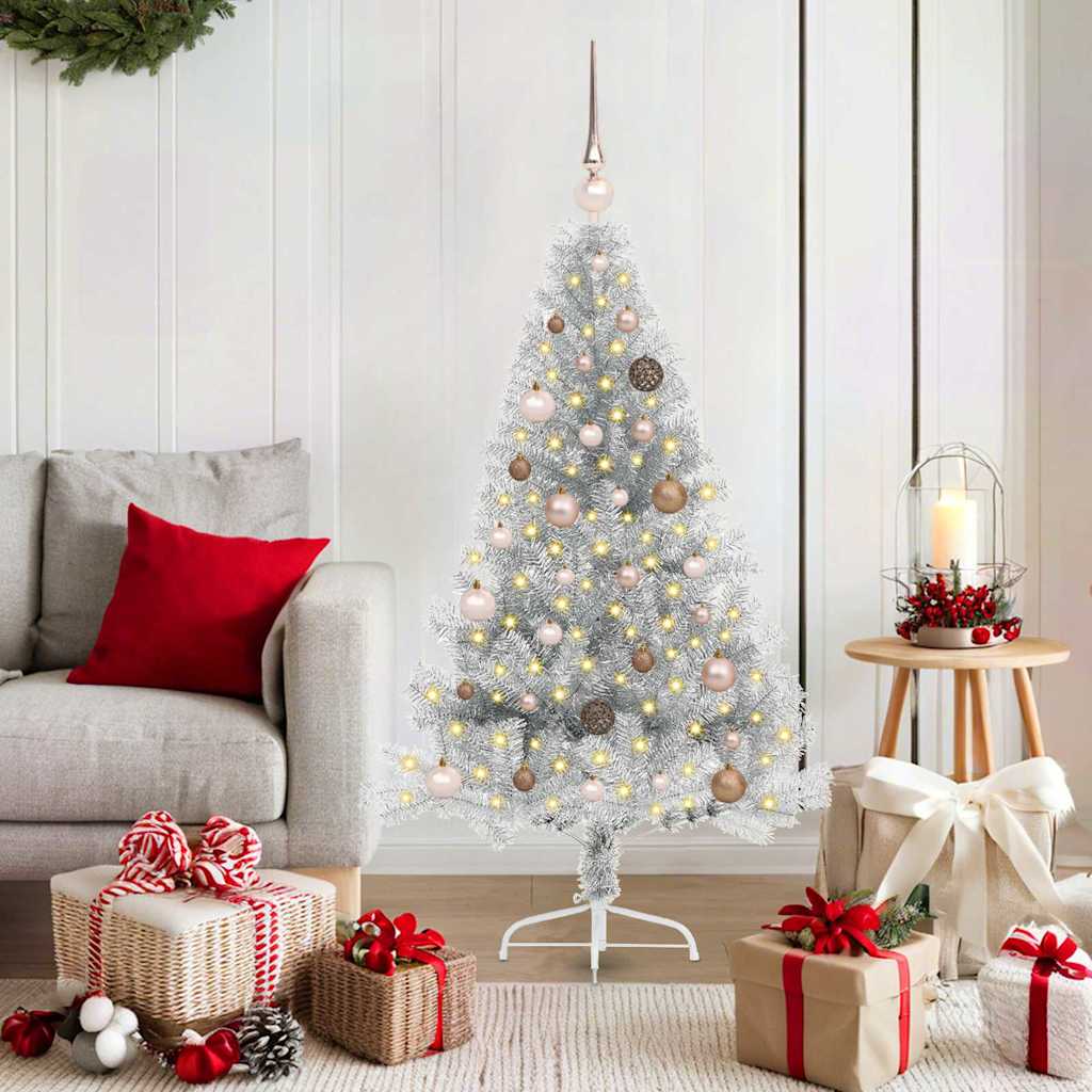 Sapin de Noël artificiel pré-éclairé Argent 150 cm PET