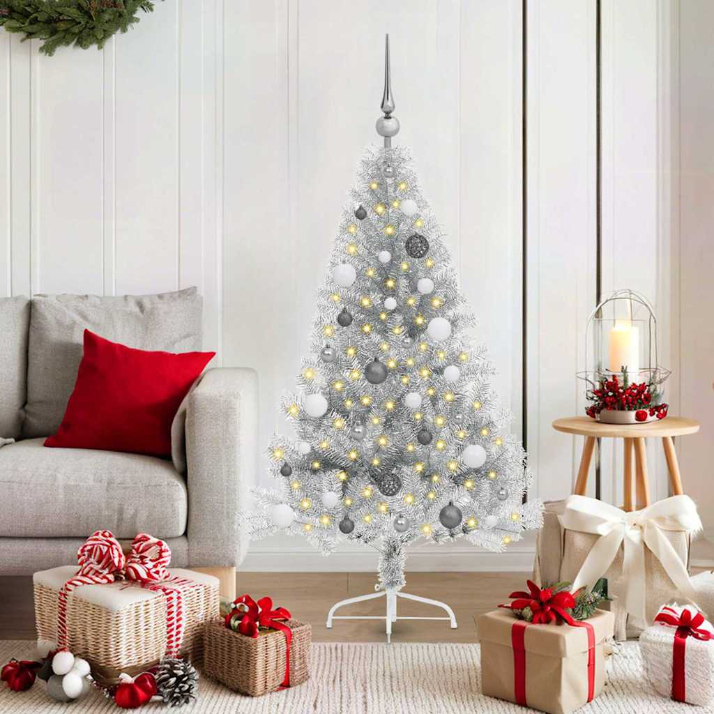 Sapin de Noël artificiel pré-éclairé Argent 150 cm PET