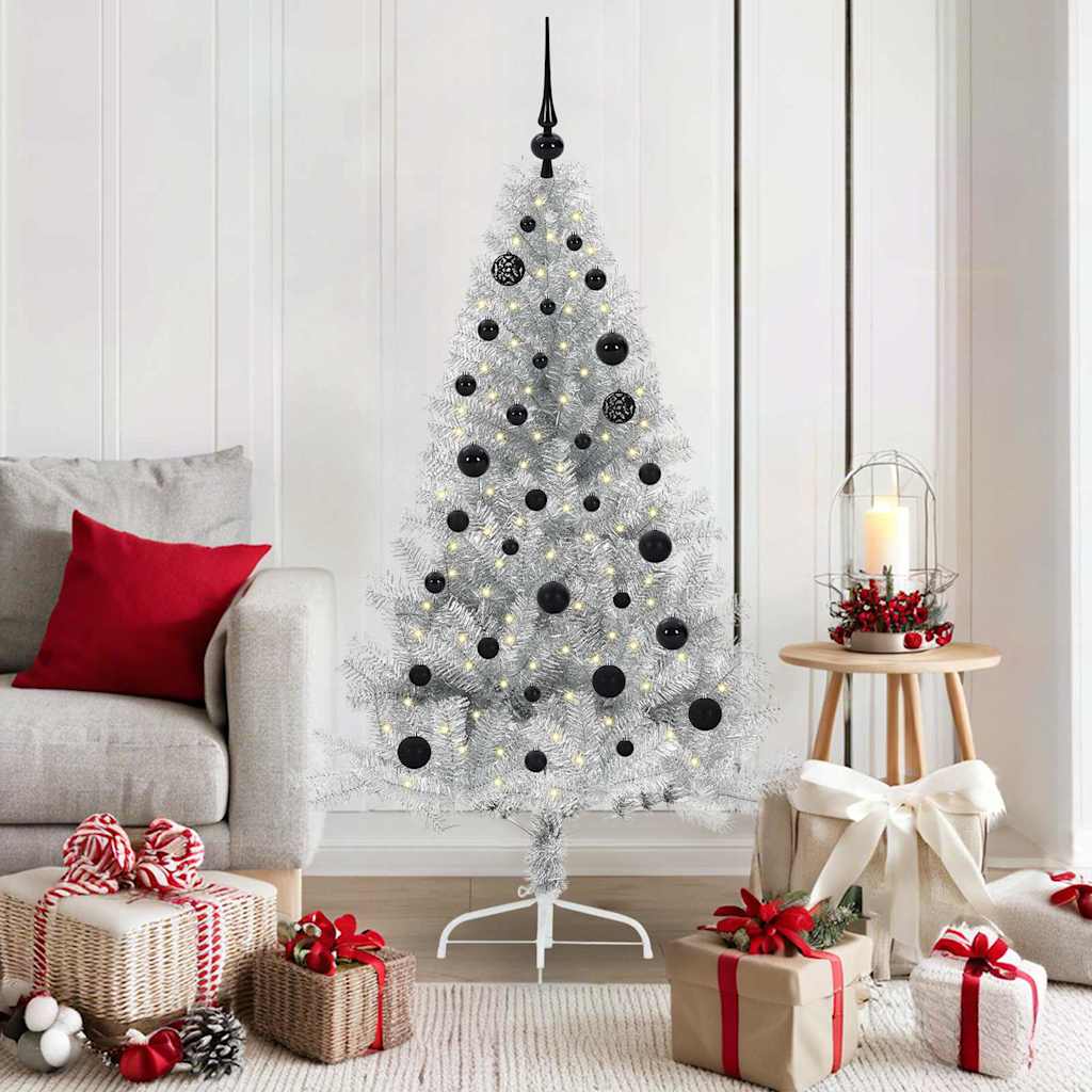 Sapin de Noël artificiel pré-éclairé Argent 150 cm PET