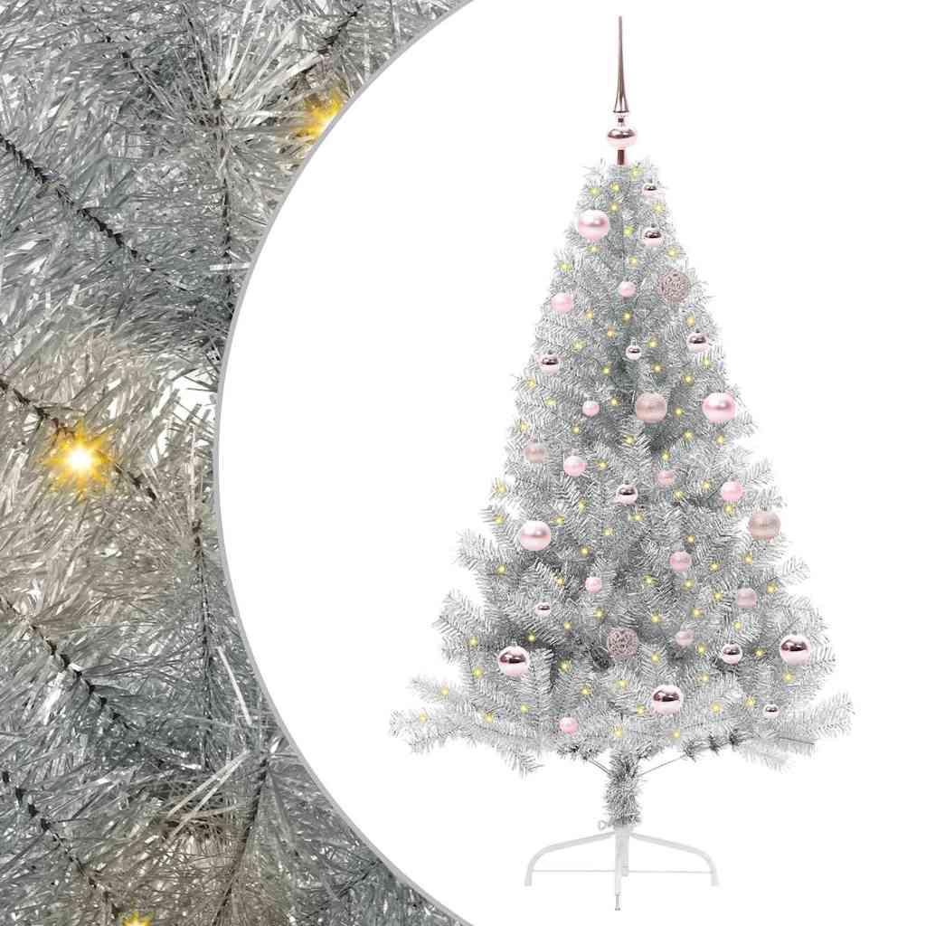 Sapin de Noël artificiel pré-éclairé Argent 150 cm PET