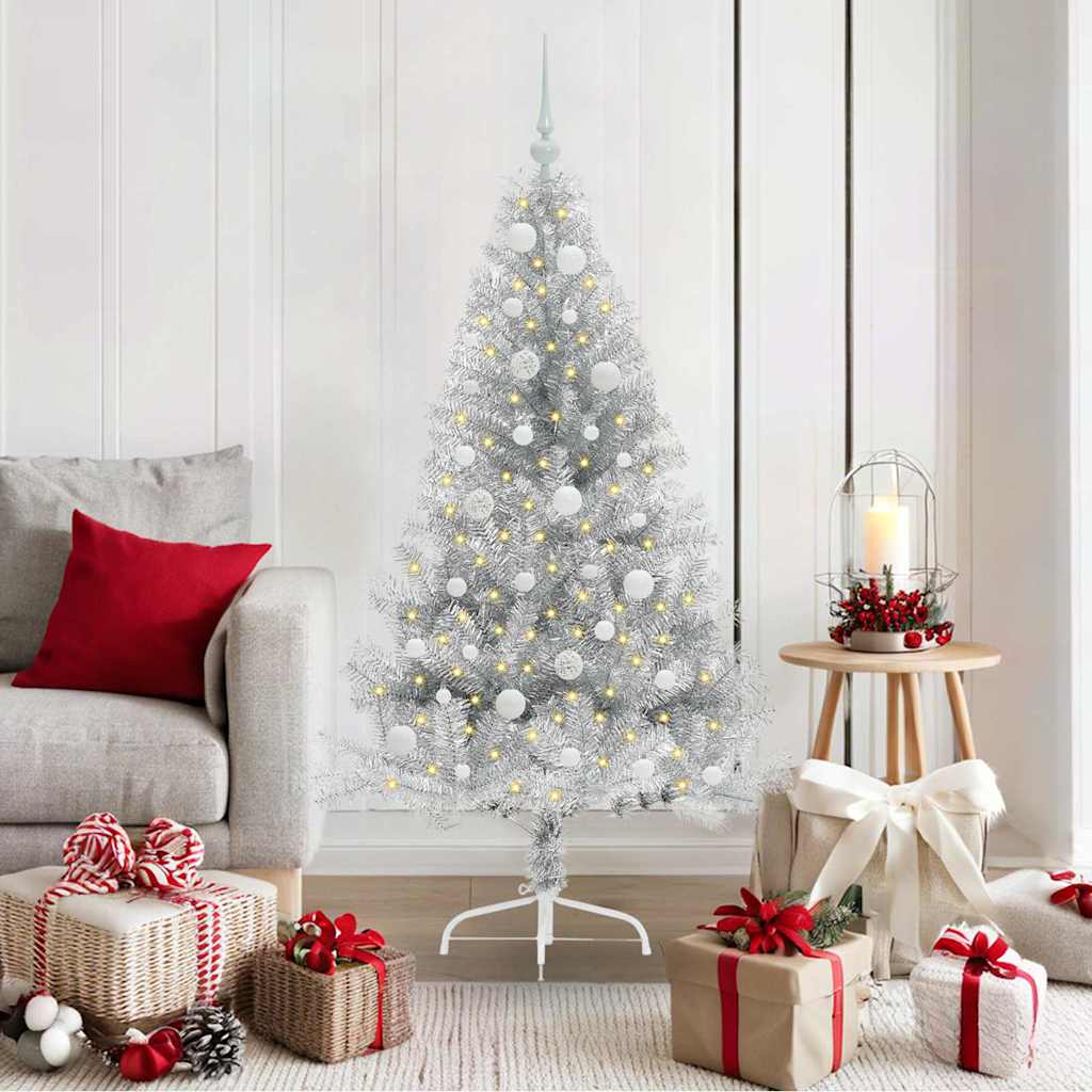 Sapin de Noël artificiel pré-éclairé Argent 150 cm PET