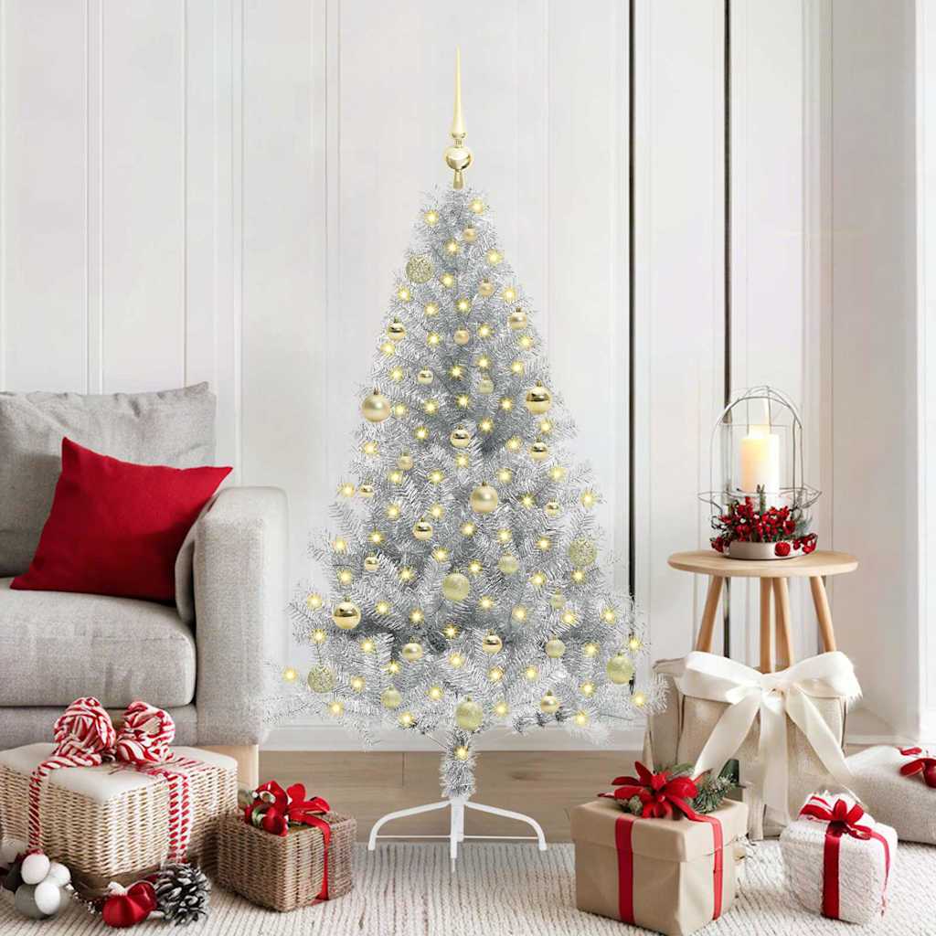 Sapin de Noël artificiel pré-éclairé Argent 150 cm PET