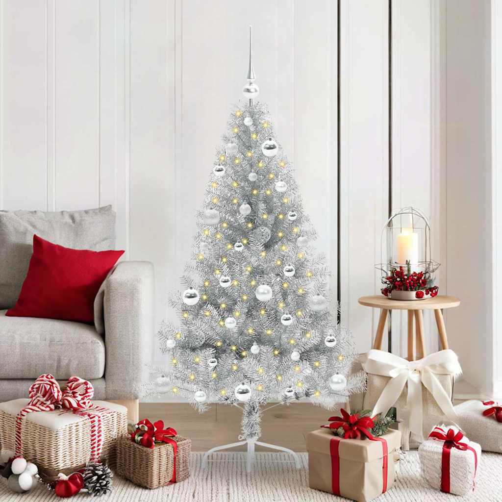 Sapin de Noël artificiel pré-éclairé Argent 150 cm PET