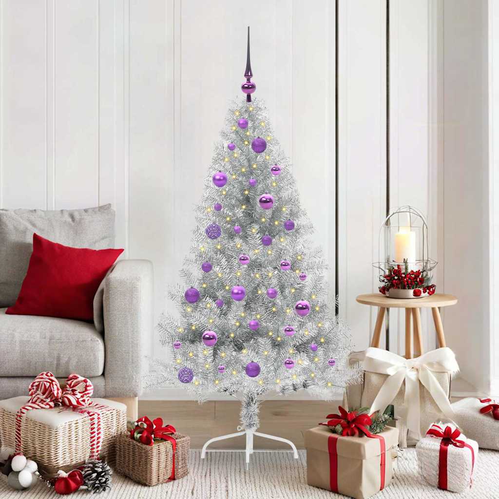 Sapin de Noël artificiel pré-éclairé Argent 150 cm PET