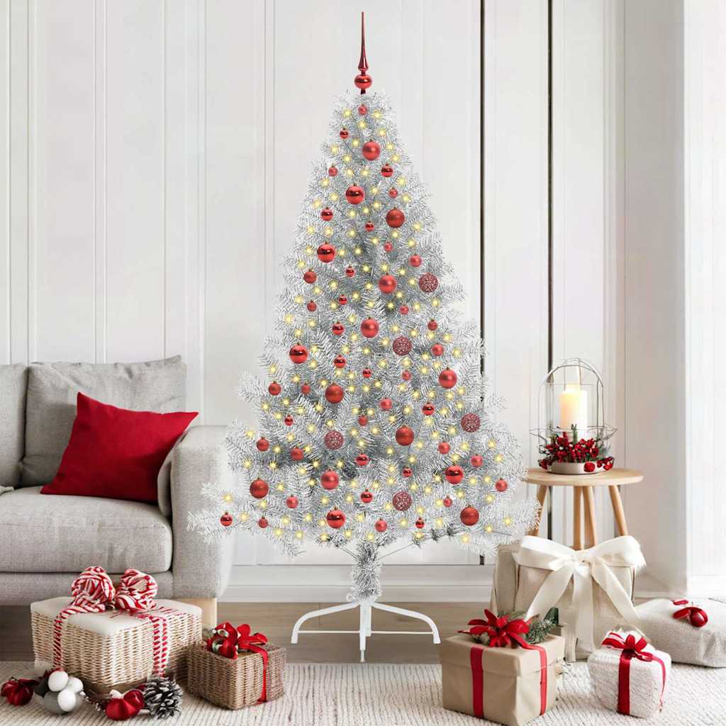 Sapin de Noël artificiel pré-éclairé Argent 180 cm PET