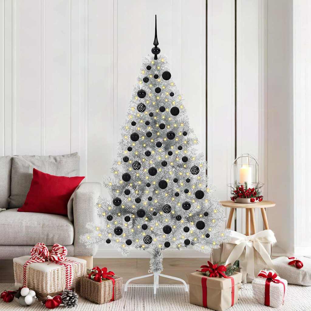 Sapin de Noël artificiel pré-éclairé Argent 180 cm PET