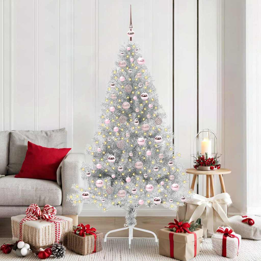Sapin de Noël artificiel pré-éclairé Argent 180 cm PET
