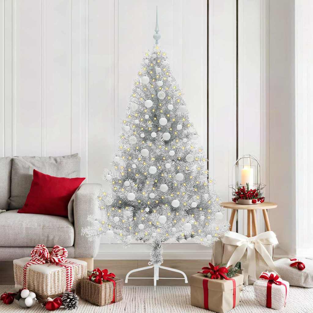 Sapin de Noël artificiel pré-éclairé Argent 180 cm PET