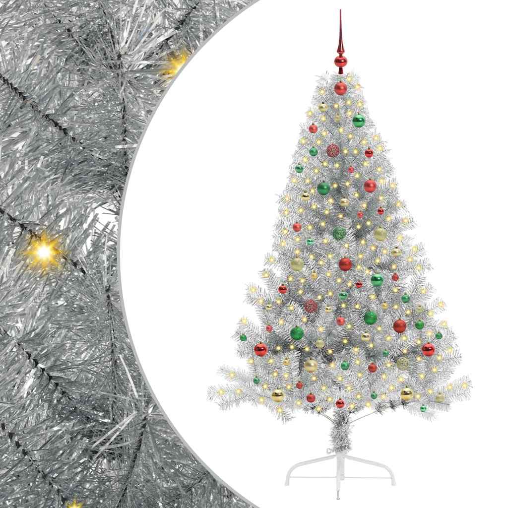 Sapin de Noël artificiel pré-éclairé Argent 180 cm PET