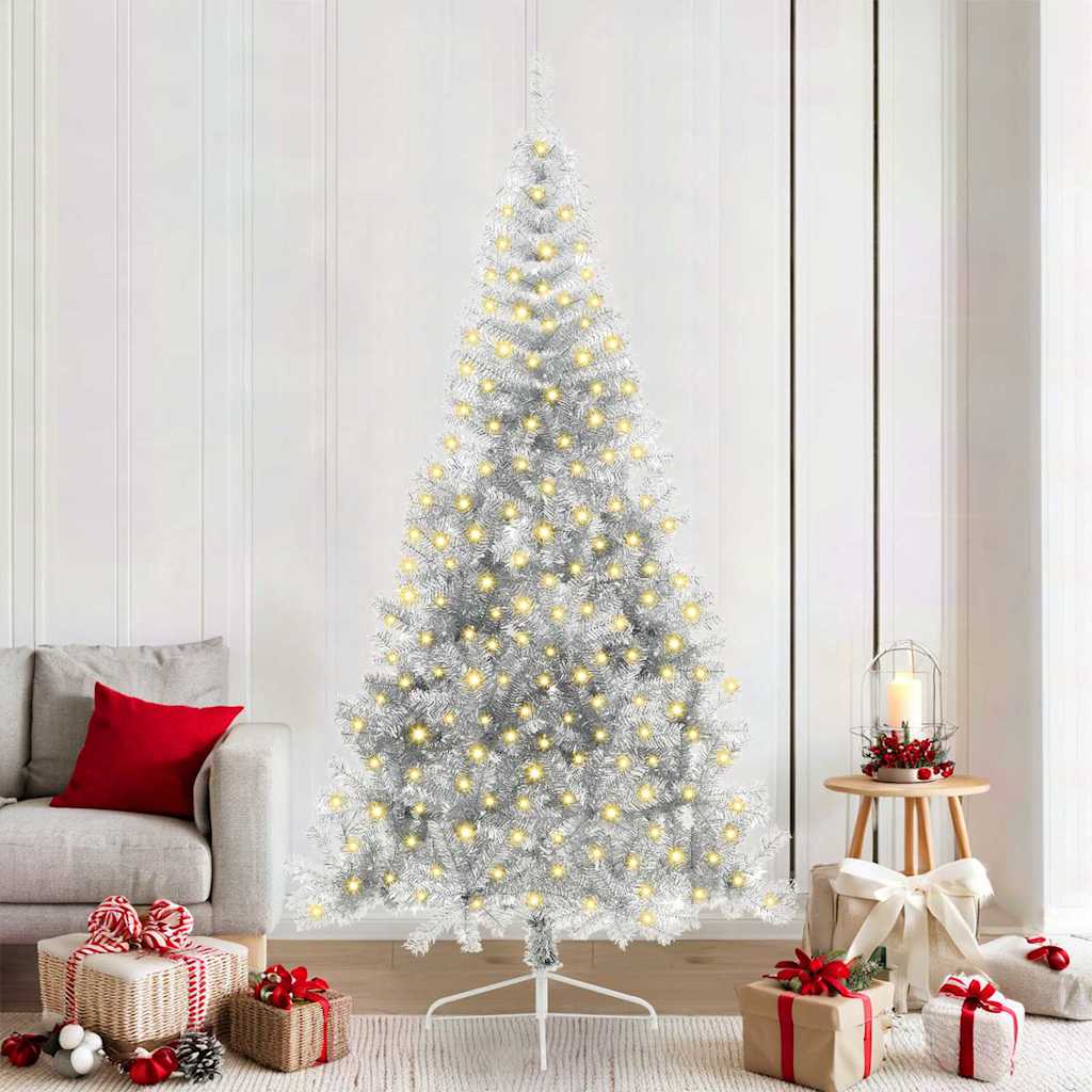 Sapin de Noël artificiel pré-éclairé Argent 210 cm PET
