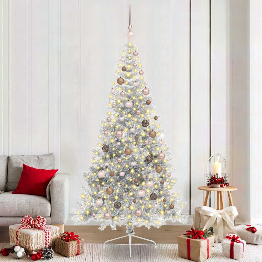 Sapin de Noël artificiel pré-éclairé Argent 210 cm PET