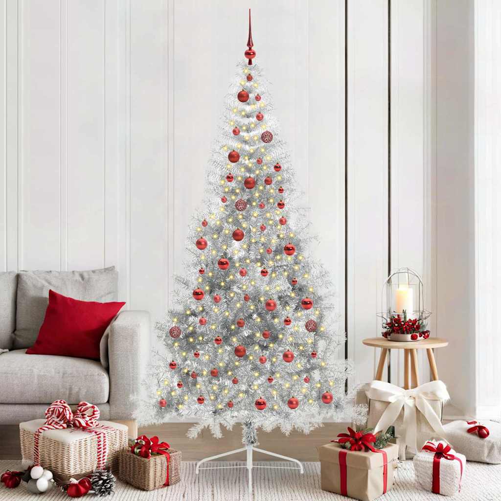 Sapin de Noël artificiel pré-éclairé Argent 210 cm PET