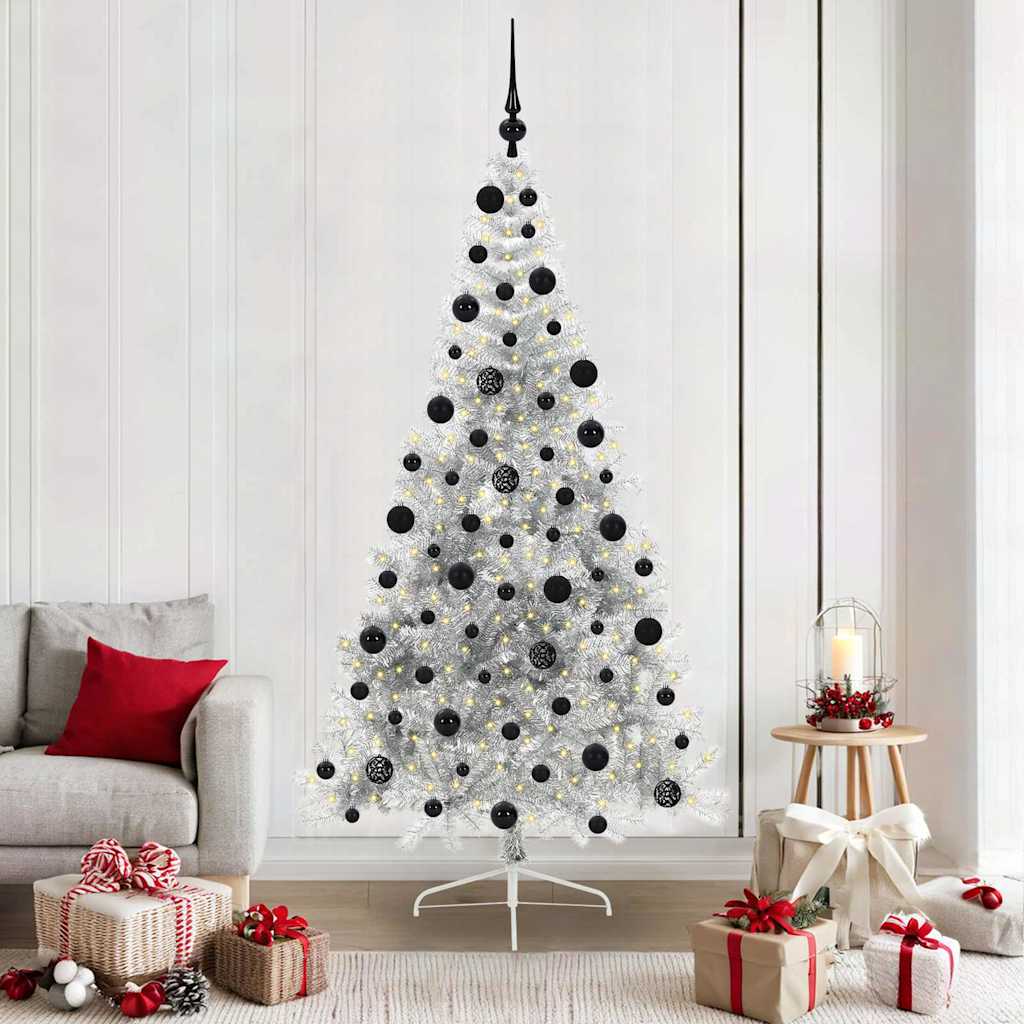 Sapin de Noël artificiel pré-éclairé Argent 210 cm PET