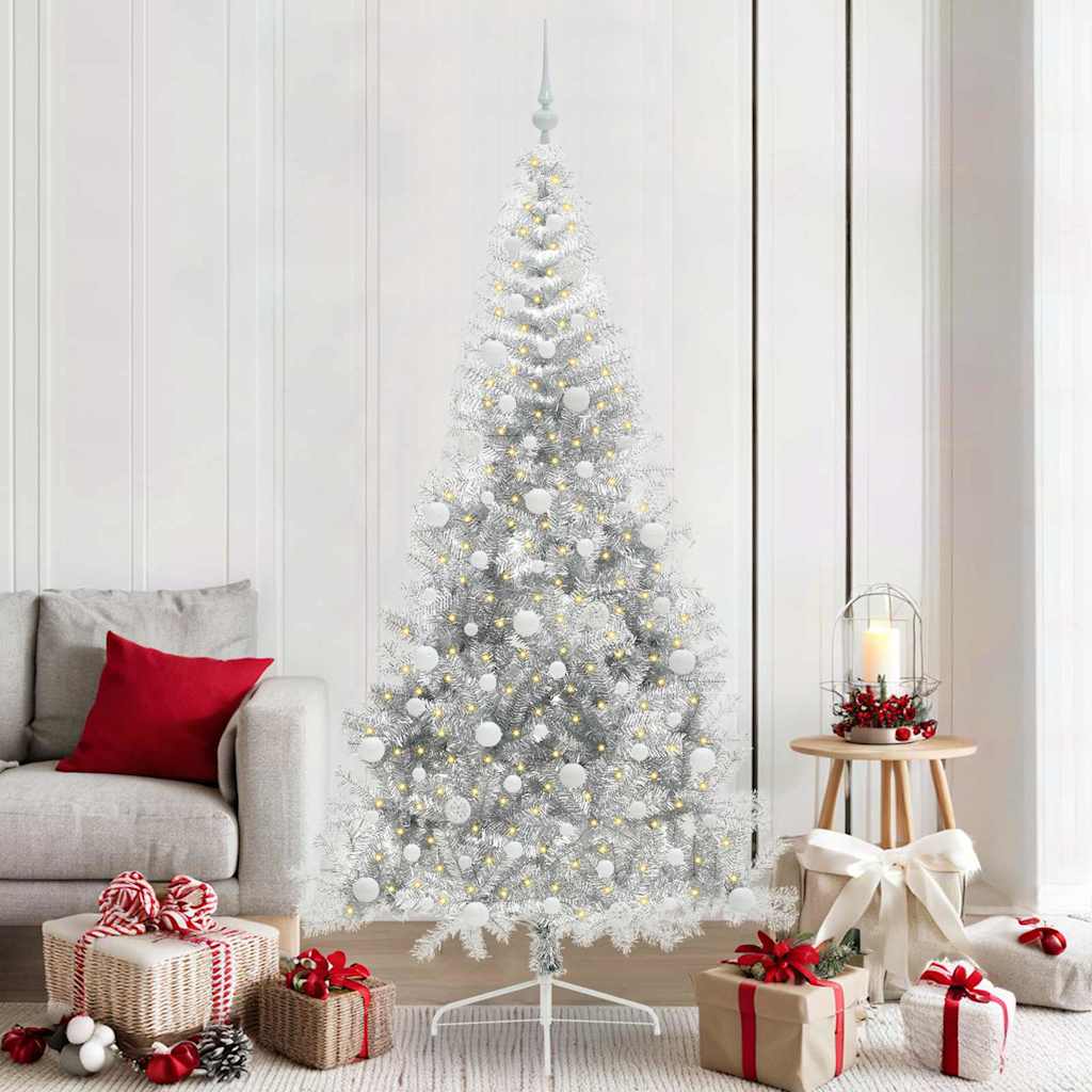 Sapin de Noël artificiel pré-éclairé Argent 210 cm PET