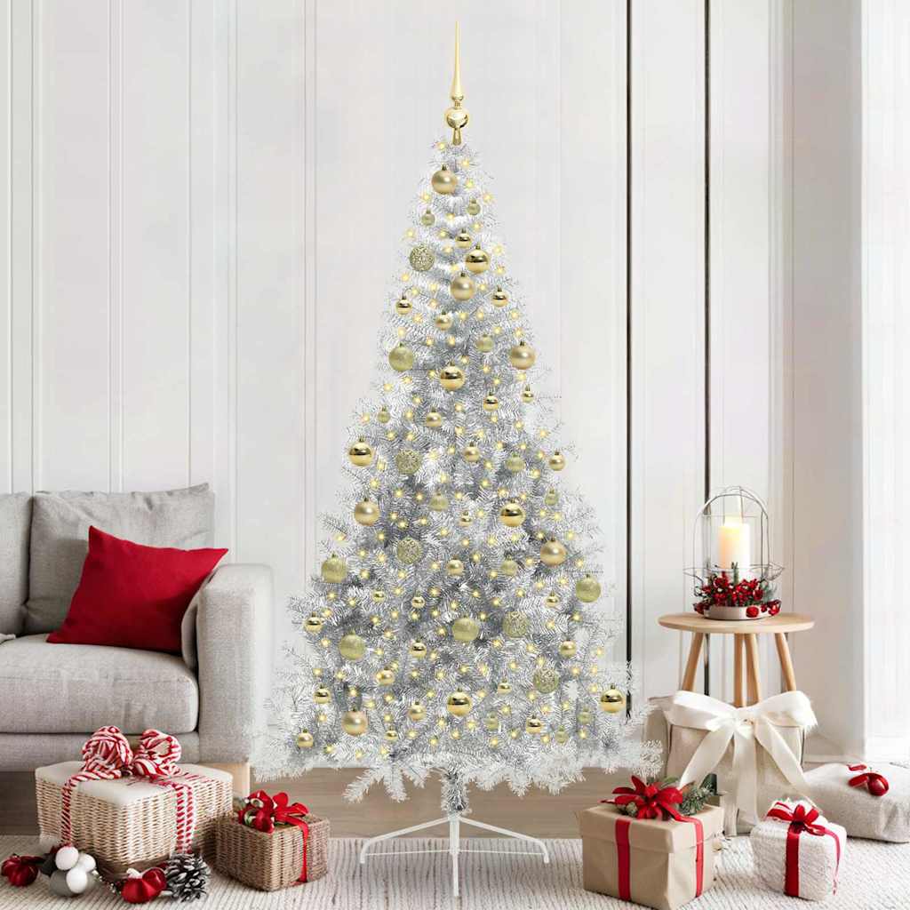 Sapin de Noël artificiel pré-éclairé Argent 210 cm PET