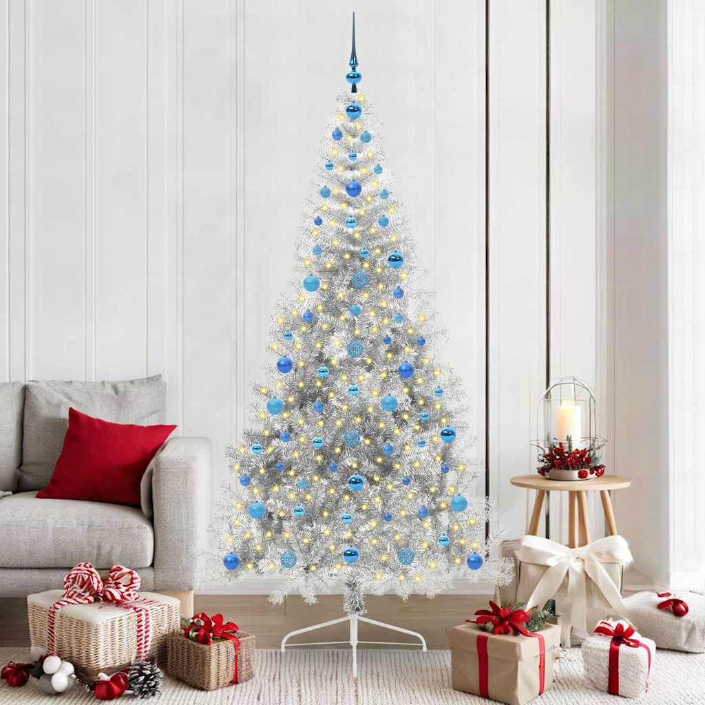 Sapin de Noël artificiel pré-éclairé Argent 210 cm PET