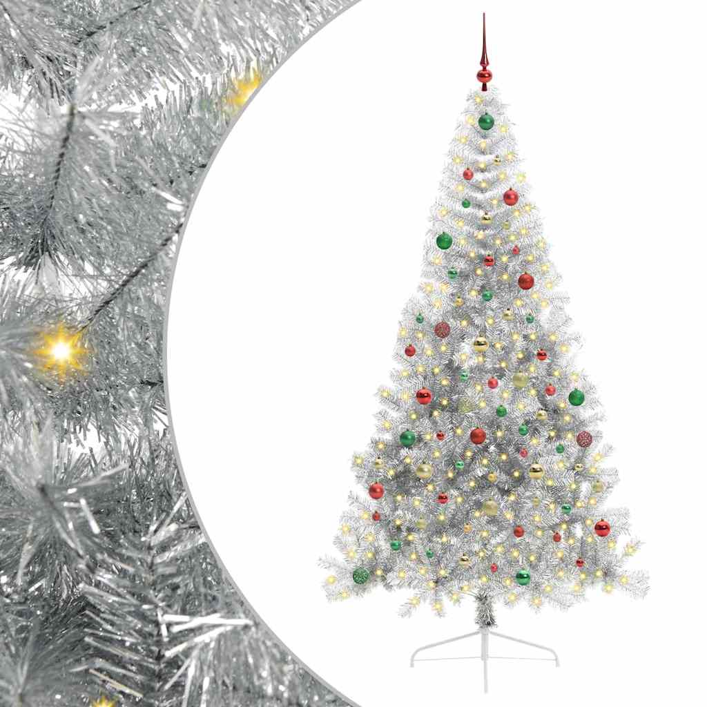 Sapin de Noël artificiel pré-éclairé Argent 210 cm PET