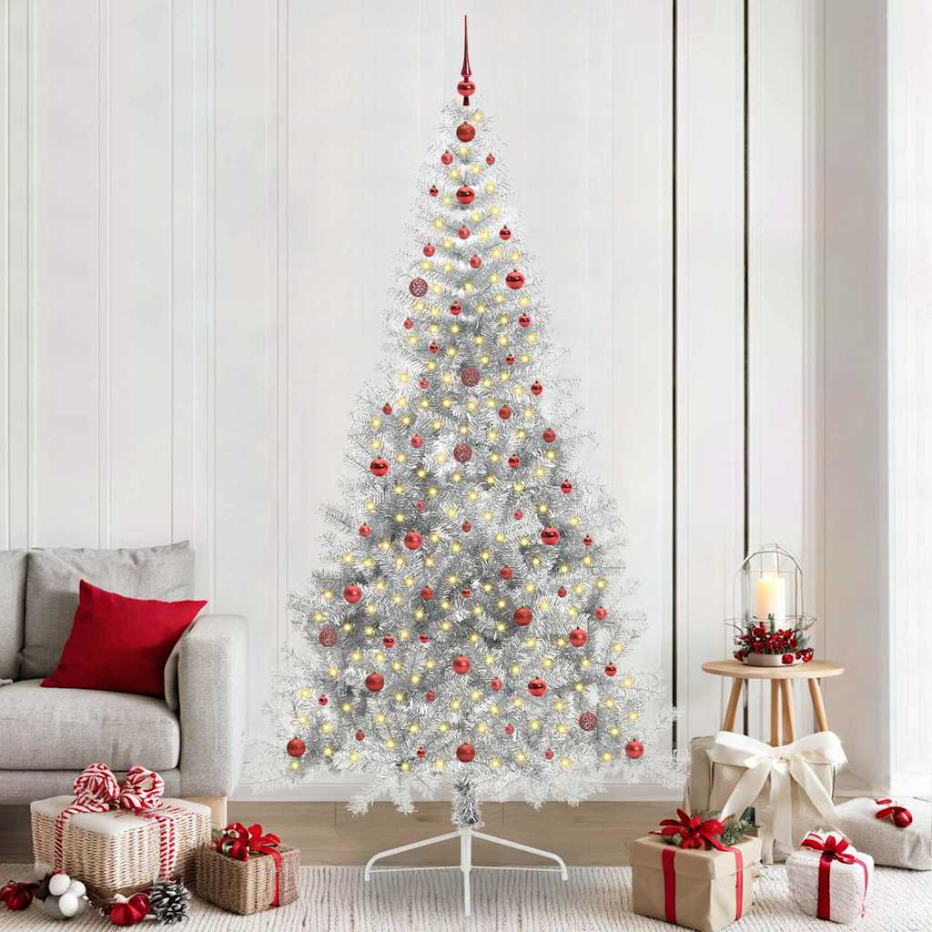 Sapin de Noël artificiel pré-éclairé Argent 240 cm PET