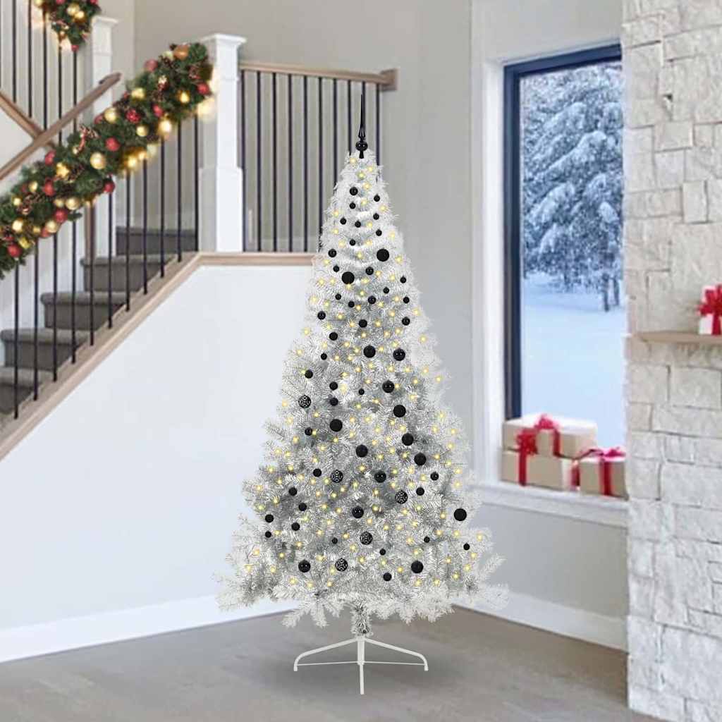 vidaXL Künstlicher vorbeleuchteter Weihnachtsbaum Silber 240 cm PET