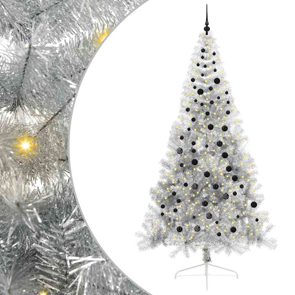 Sapin de Noël artificiel pré-éclairé Argent 240 cm PET