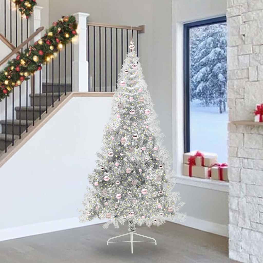 Sapin de Noël artificiel pré-éclairé Argent 240 cm PET