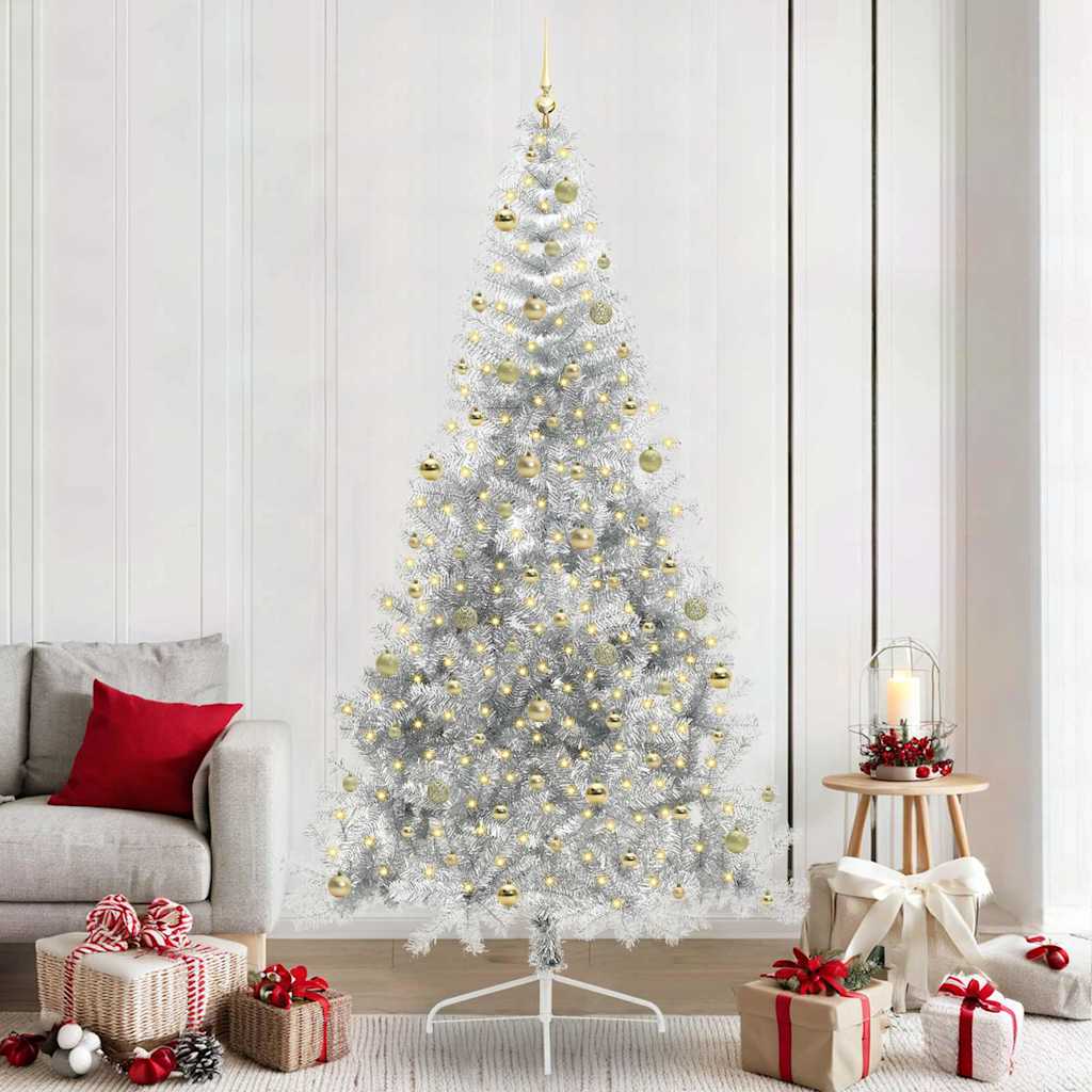 Sapin de Noël artificiel pré-éclairé Argent 240 cm PET