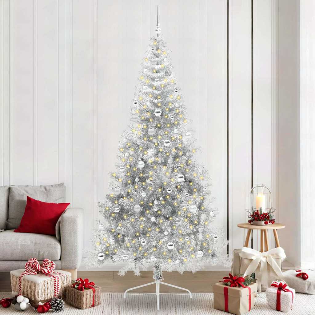 Sapin de Noël artificiel pré-éclairé Argent 240 cm PET