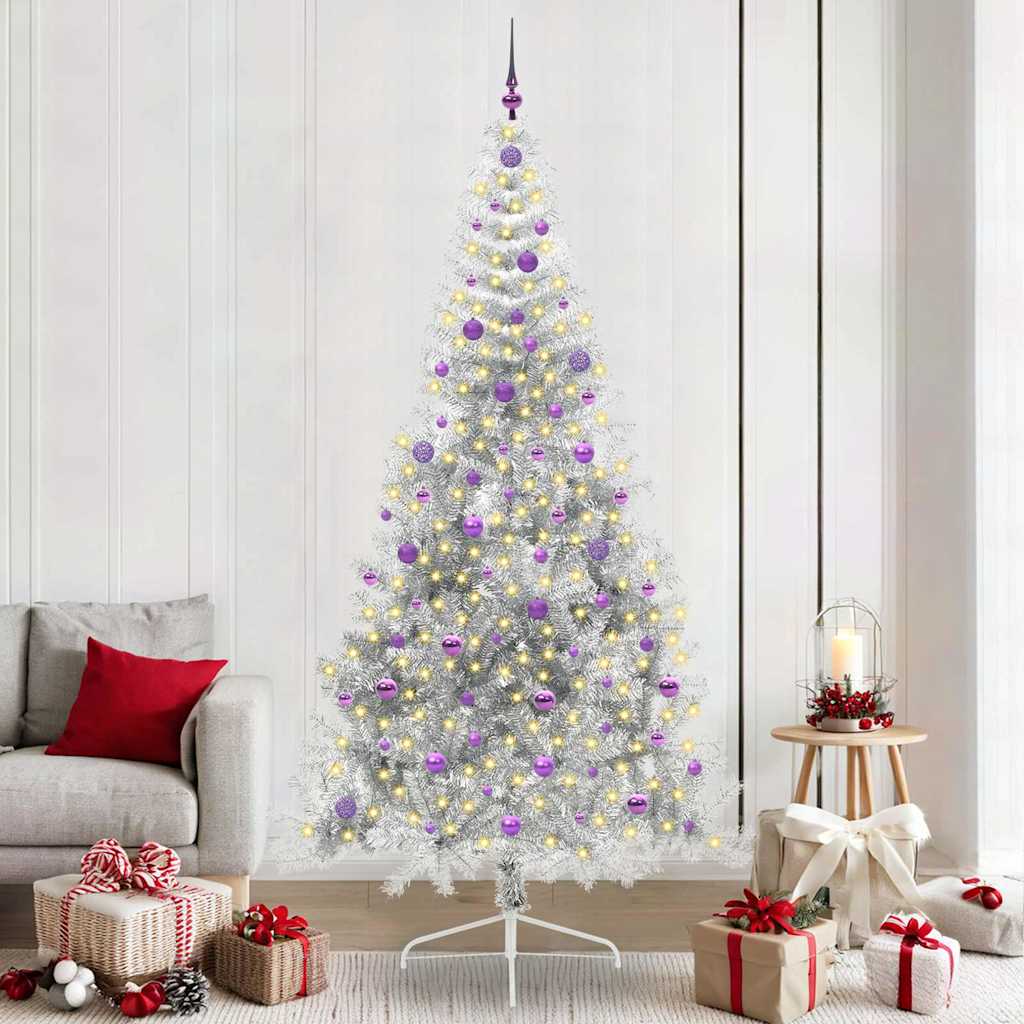Sapin de Noël artificiel pré-éclairé Argent 240 cm PET