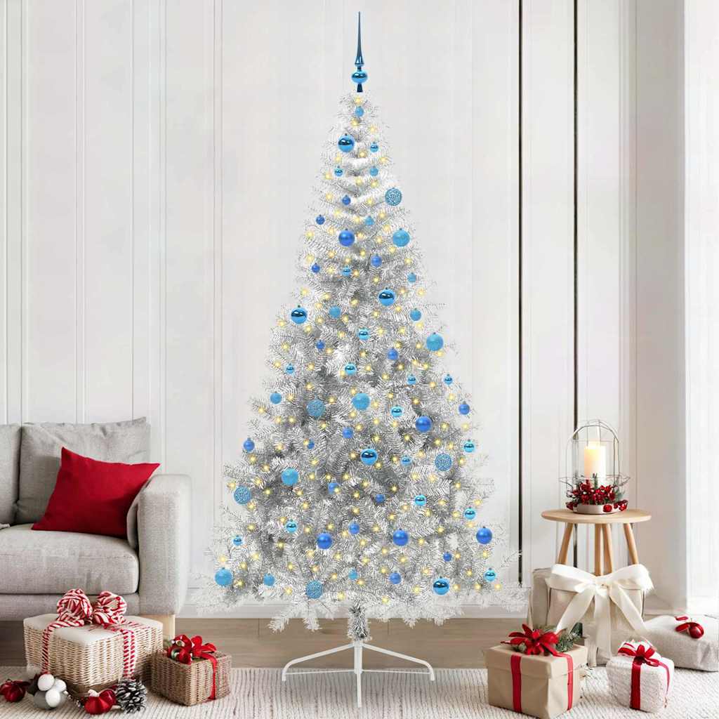 Sapin de Noël artificiel pré-éclairé Argent 240 cm PET