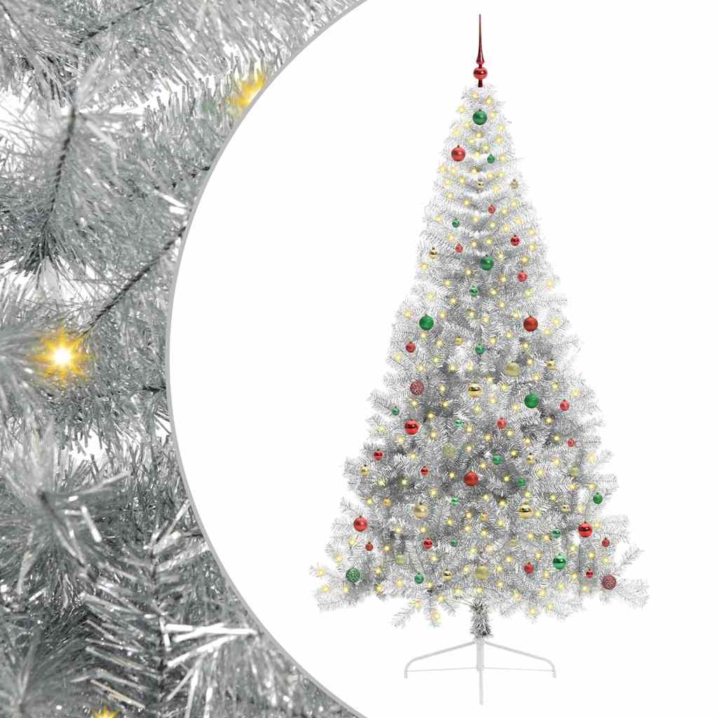 Sapin de Noël artificiel pré-éclairé Argent 240 cm PET