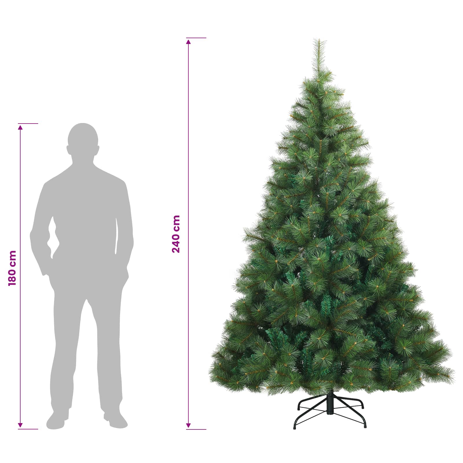 vidaXL Künstlicher klappbarer Weihnachtsbaum Grün 240 cm PE und PVC – Bild 18