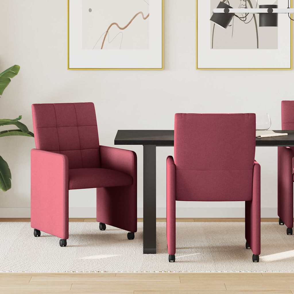 vidaXL Scaune de dining cu roți 2 pcs bordo 58 x 65 x 94 cm țesătură